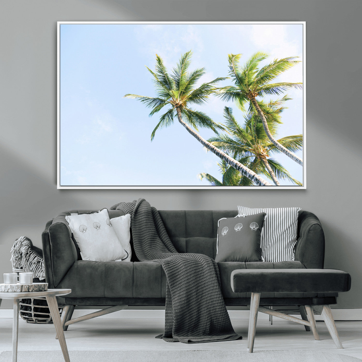 -Palm Trees Wall Art Canvas Print – Framed Tropical Coastal Nature Scene Artwork for Home Office