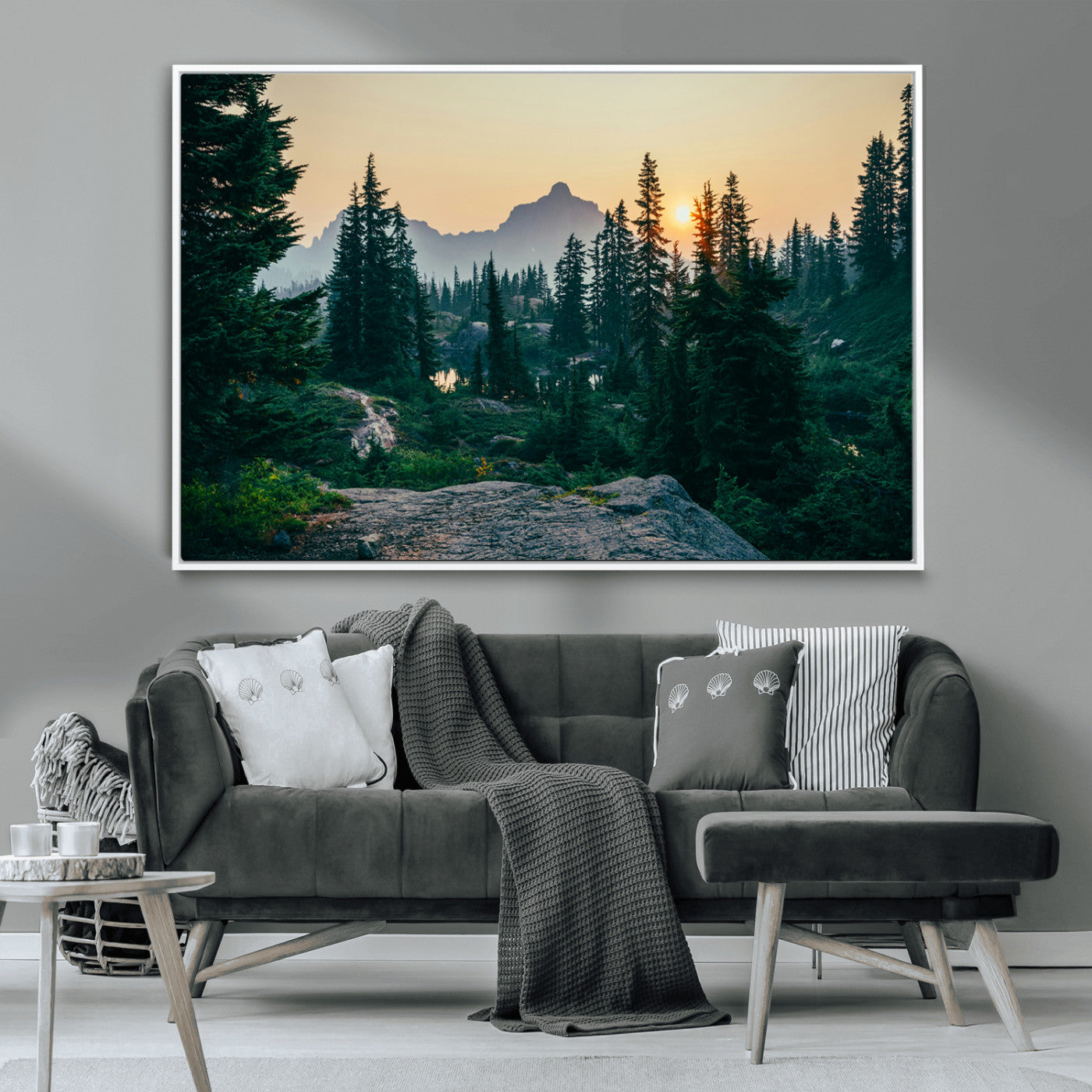-Mountain Wall Art Canvas Print – Framed Forest Serenity Mountain Nature Scene Artwork for Home Office