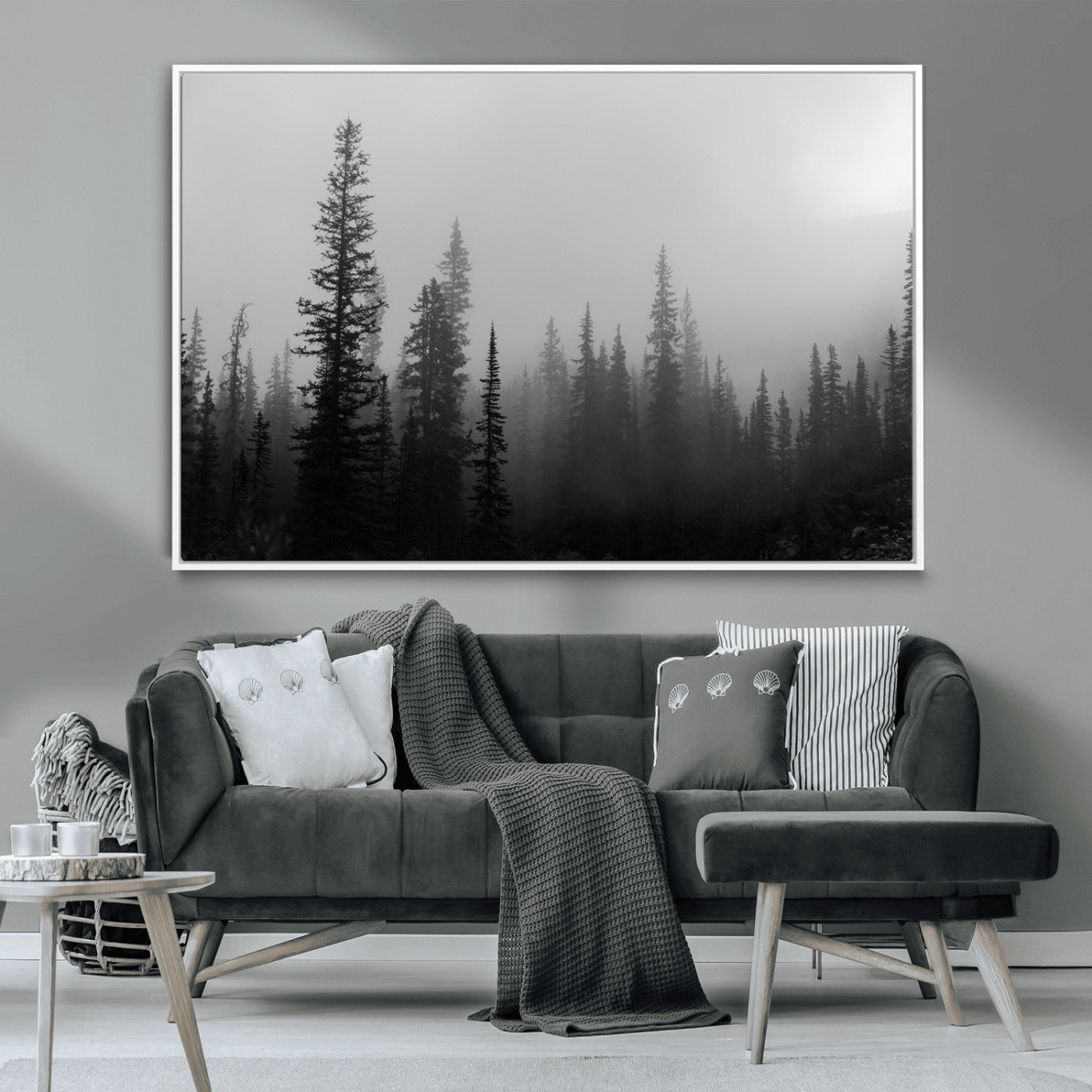 73138900-MGV-CV-36X24-Misty Pines Wall Art Canvas Print – Framed Woodland Minimalist Rustic Nature Scene Photography Artwork for Home Office