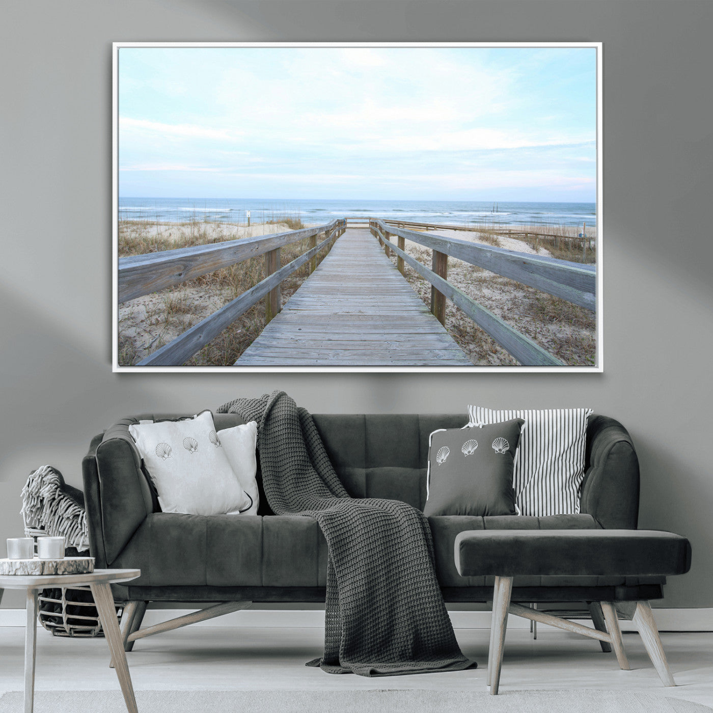 31602988-MGV-CV-36X24-Beach Boardwalk Wall Art Canvas Print – Framed Coastal Serenity Ocean View Nature Scene Artwork for Home Office