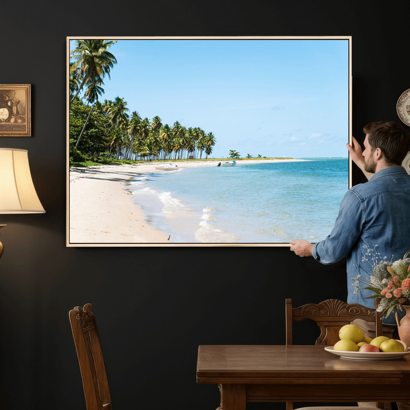 37858872-MGV-CV-36X24 - Palm Tree Paradise Coastal Wall Art – Beach Scene and Ocean Breeze Canvas Print Tranquil Tropical Shore Decor for Living Room, Bedroom or Office