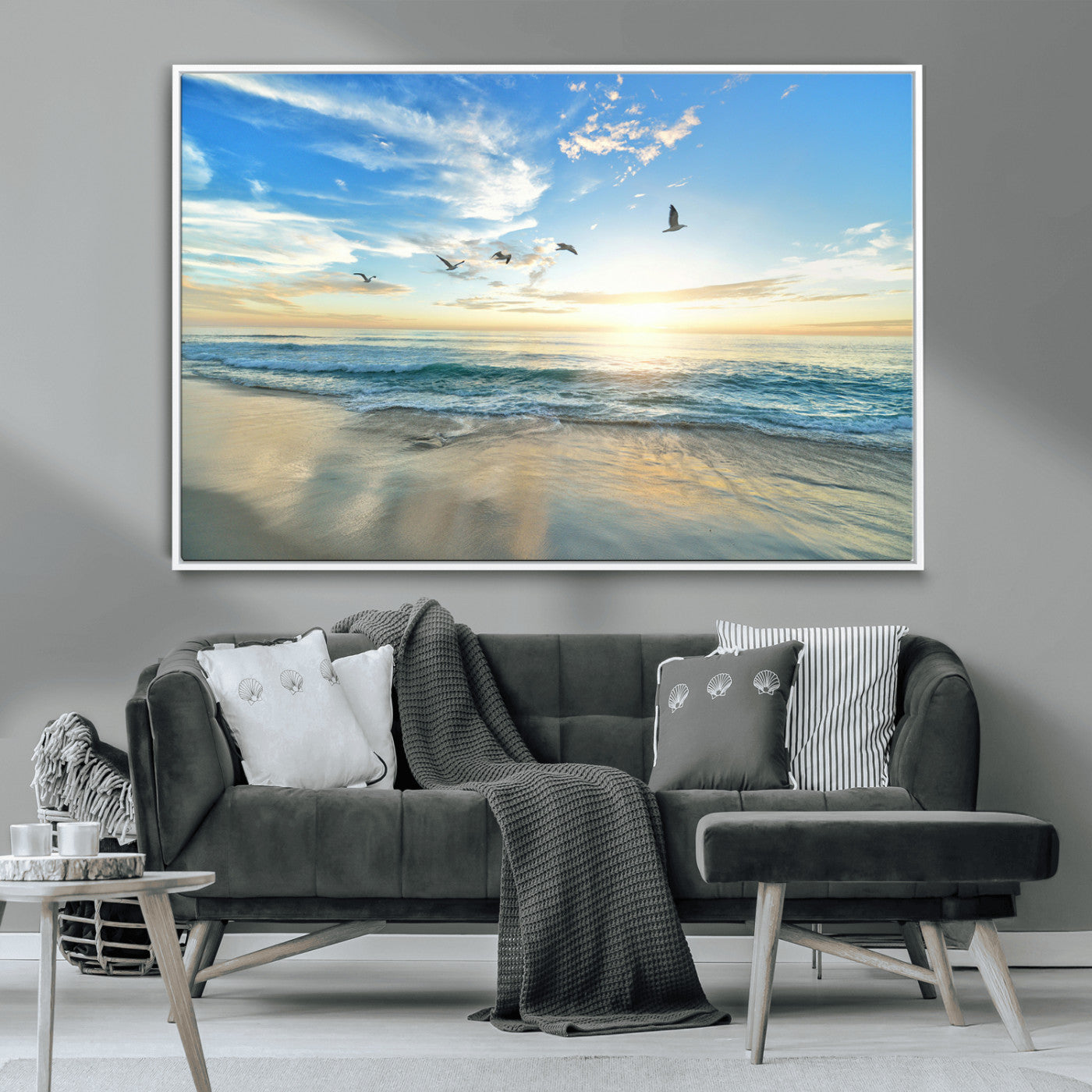 20708696-MGV-CV-36X24-Minimalist Seaside Wall Art Canvas Print – Morning Glow Golden Reflections Coastal Nature Artwork for Home, Office