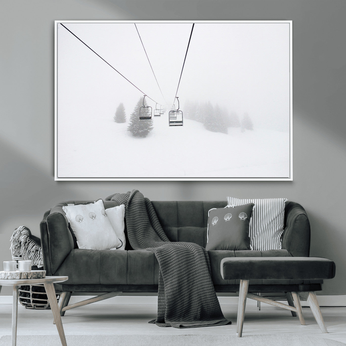 -Ski Lift Wall Art Canvas Print – Snowy Alpine Landscape Nordic Adventure Winter Mountains Artwork for Home, Office