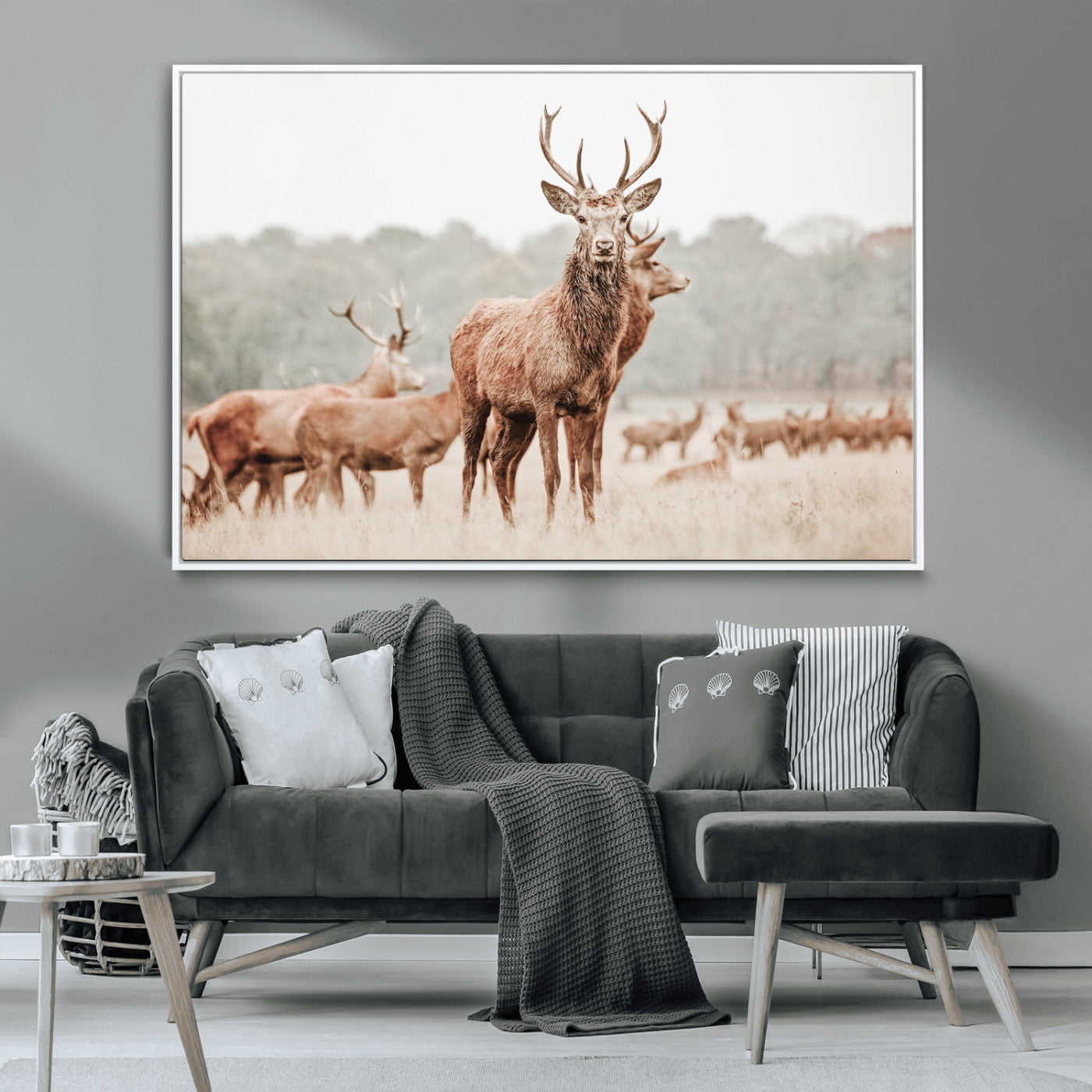 -Rustic Nature Wall Art Canvas Print – Stag Woodland Framed Wildlife Art Picture Print Perfect Lodge Decor
