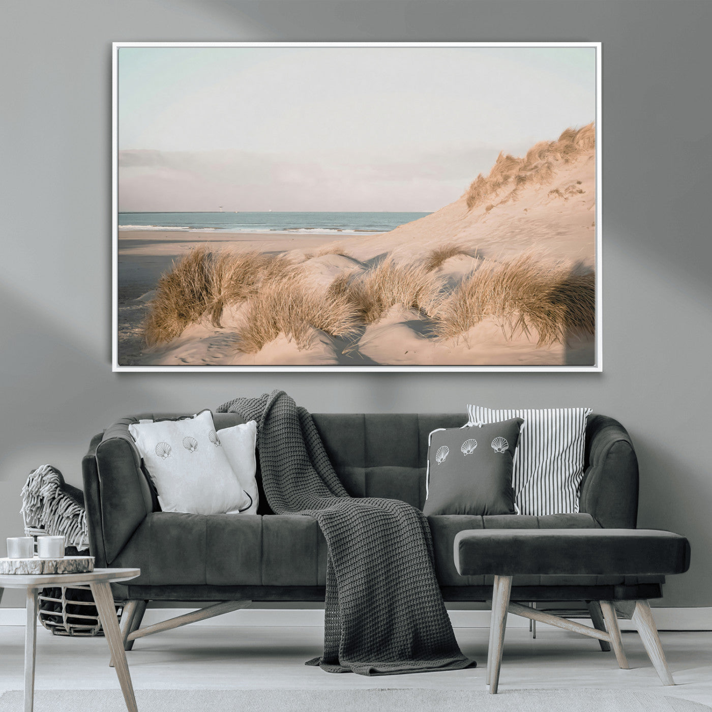 -Beach Landscape Wall Art Canvas Print – Framed Sand Dune Photography Minimalist Seascape Artwork for Home Office