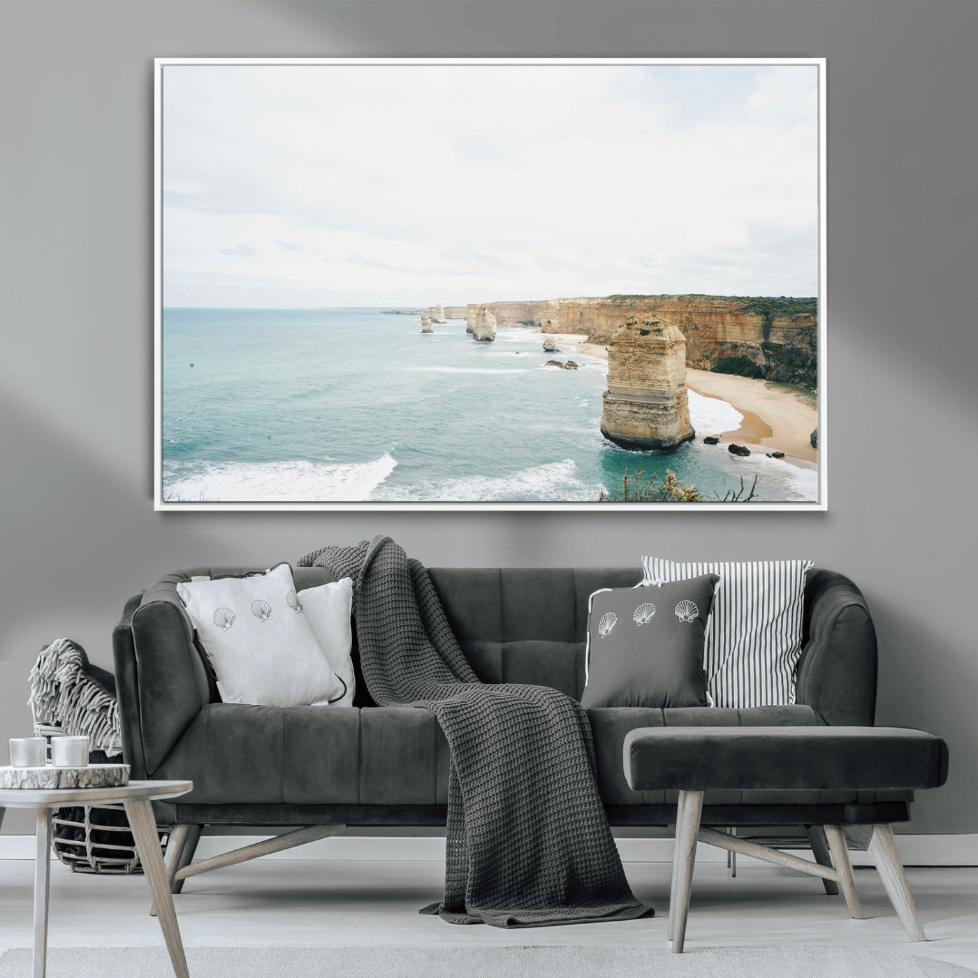 70095633-MGV-CV-36X24-Twelve Apostles Wall Art Canvas Print – Framed Coastal Cliffs Rugged Rock Formations Artwork for Home Office