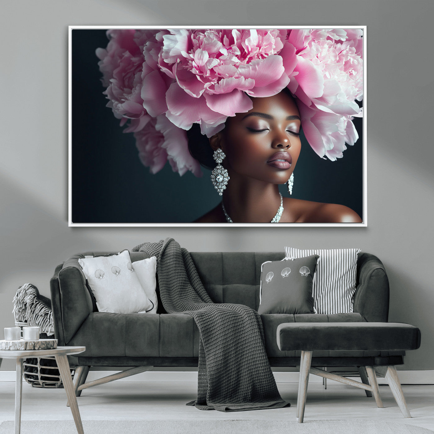 -Black Beauty Petal Crown Wall Art Canvas Print – Floral Petal Headpiece Elegant Design, Petal Inspired Artwork for Home, Office