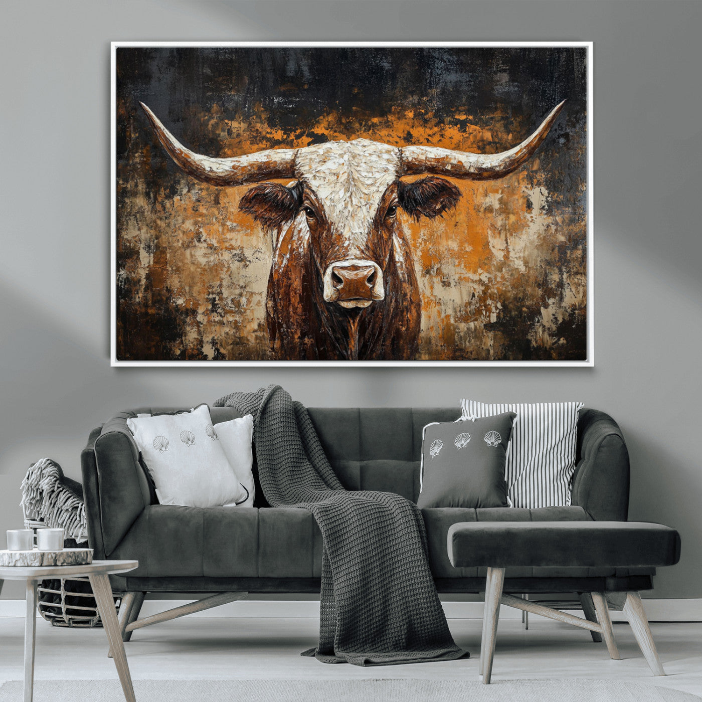 25265572-MGV-CV-36X24-Rustic Longhorn Bull Wall Art Canvas Print – Vintage Western Cattle Scene, Texas Steer Artwork for Home, Office