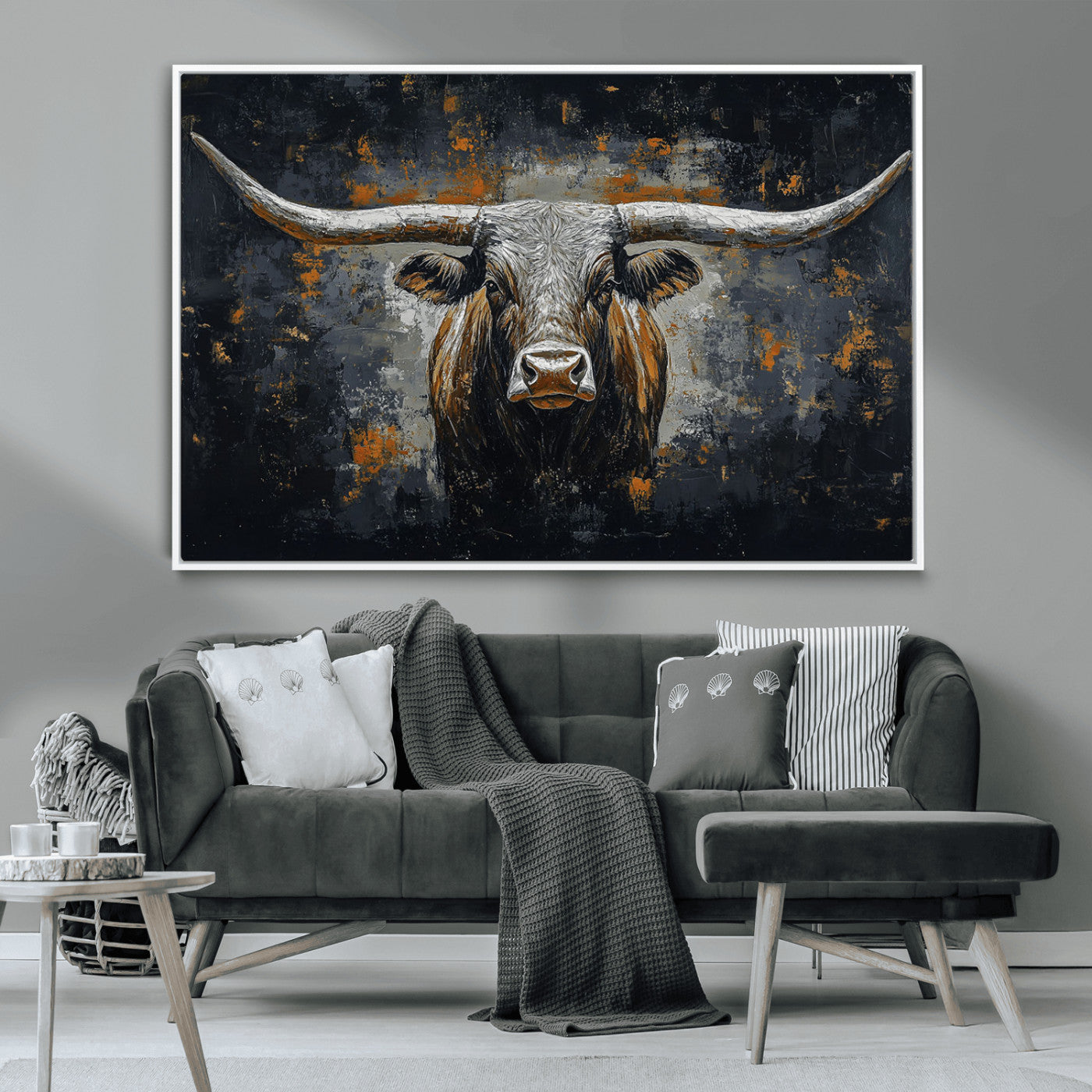93195031-MGV-CV-36X24-Rustic Longhorn Bull Wall Art Canvas Print – Vintage Western Cattle Scene, Texas Steer Artwork for Home, Office