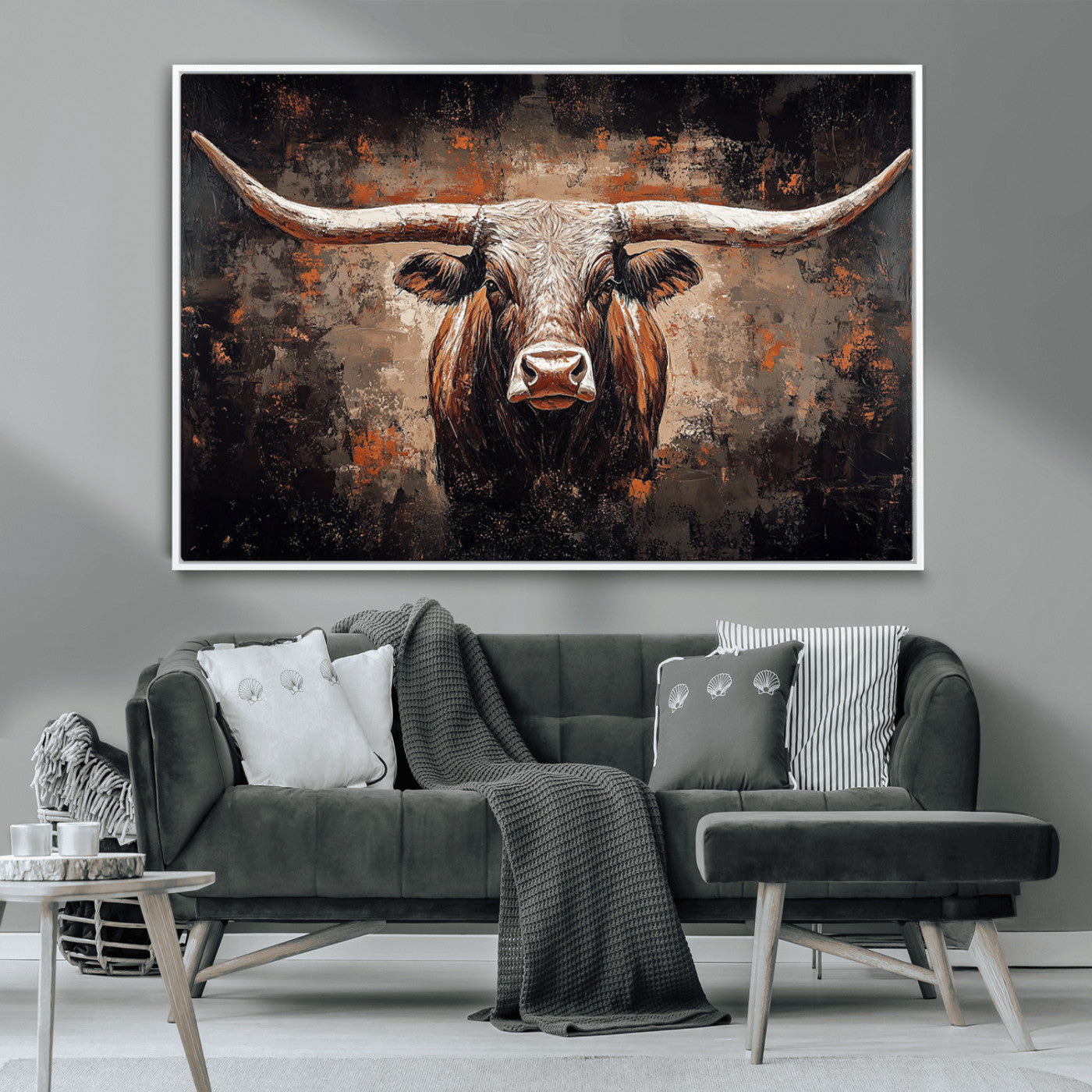 24779067-MGV-CV-36X24-Rustic Longhorn Bull Wall Art Canvas Print – Vintage Western Cattle Scene, Texas Steer Artwork for Home, Office