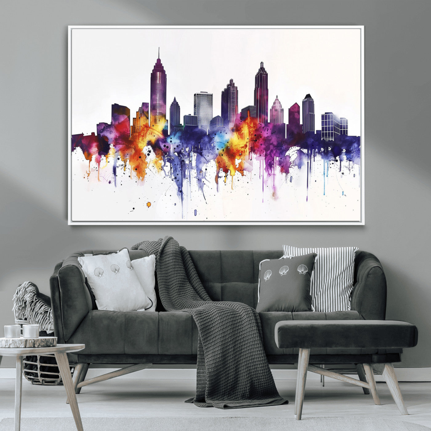 34479880-MGV-CV-36X24-Atlanta Skyline Wall Art Canvas Print – Framed Colorful Watercolor Cityscape Artwork for Home, Office, Living Room