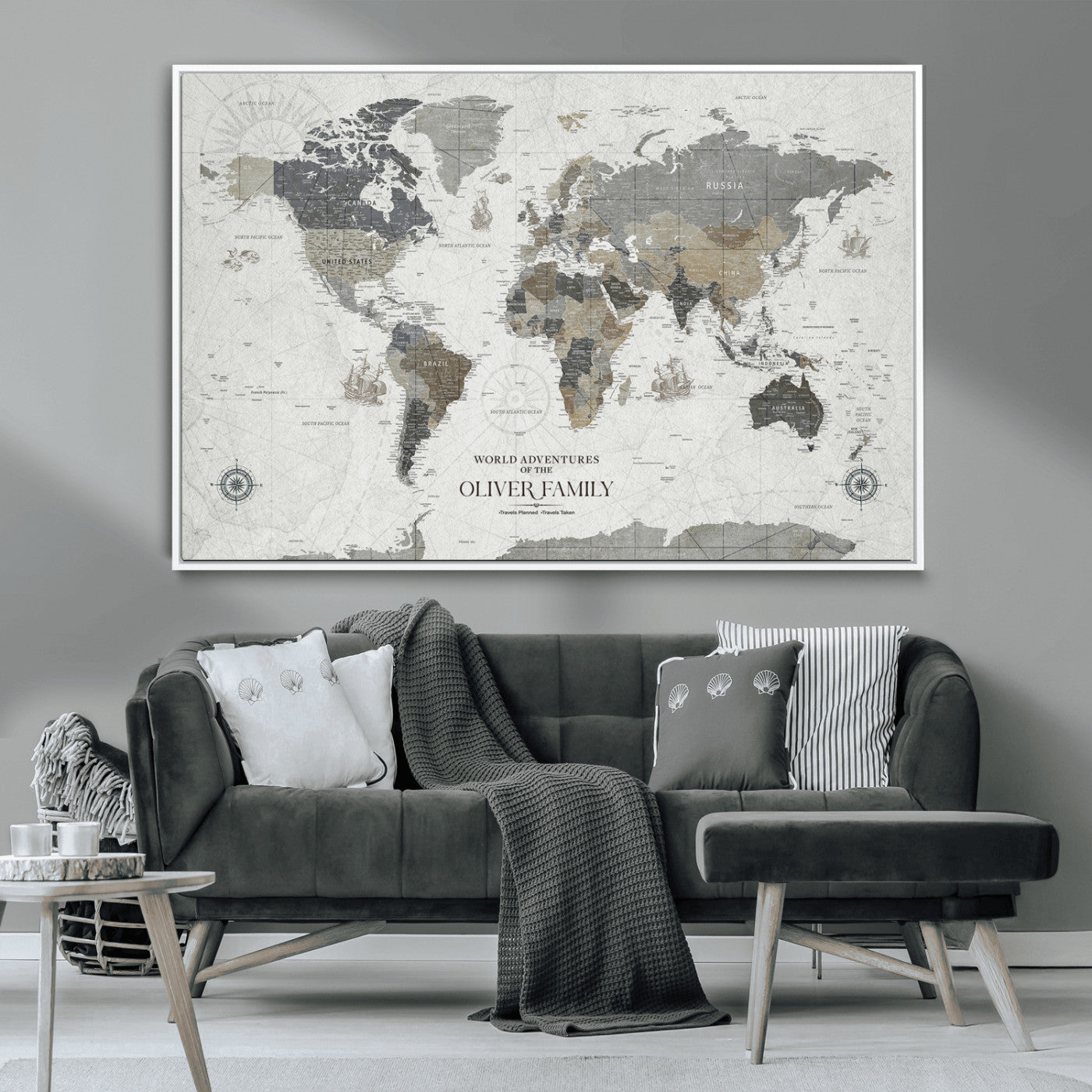 -Personalized Push Pin World Map Canvas – Custom Framed Travel Tracker Wall Art with Pins, for Study, Living Room, or Office