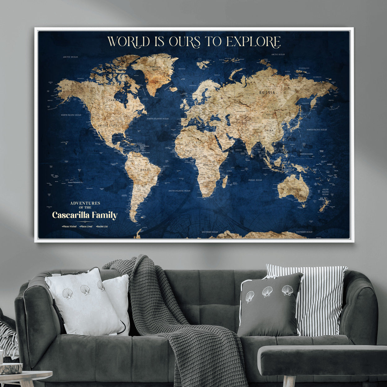 54782997-MGV-FC-36X24 - Personalized Push Pin World Map Canvas Print – Custom Travel Tracker Wall Art, Large World Map Decor for Home, Office