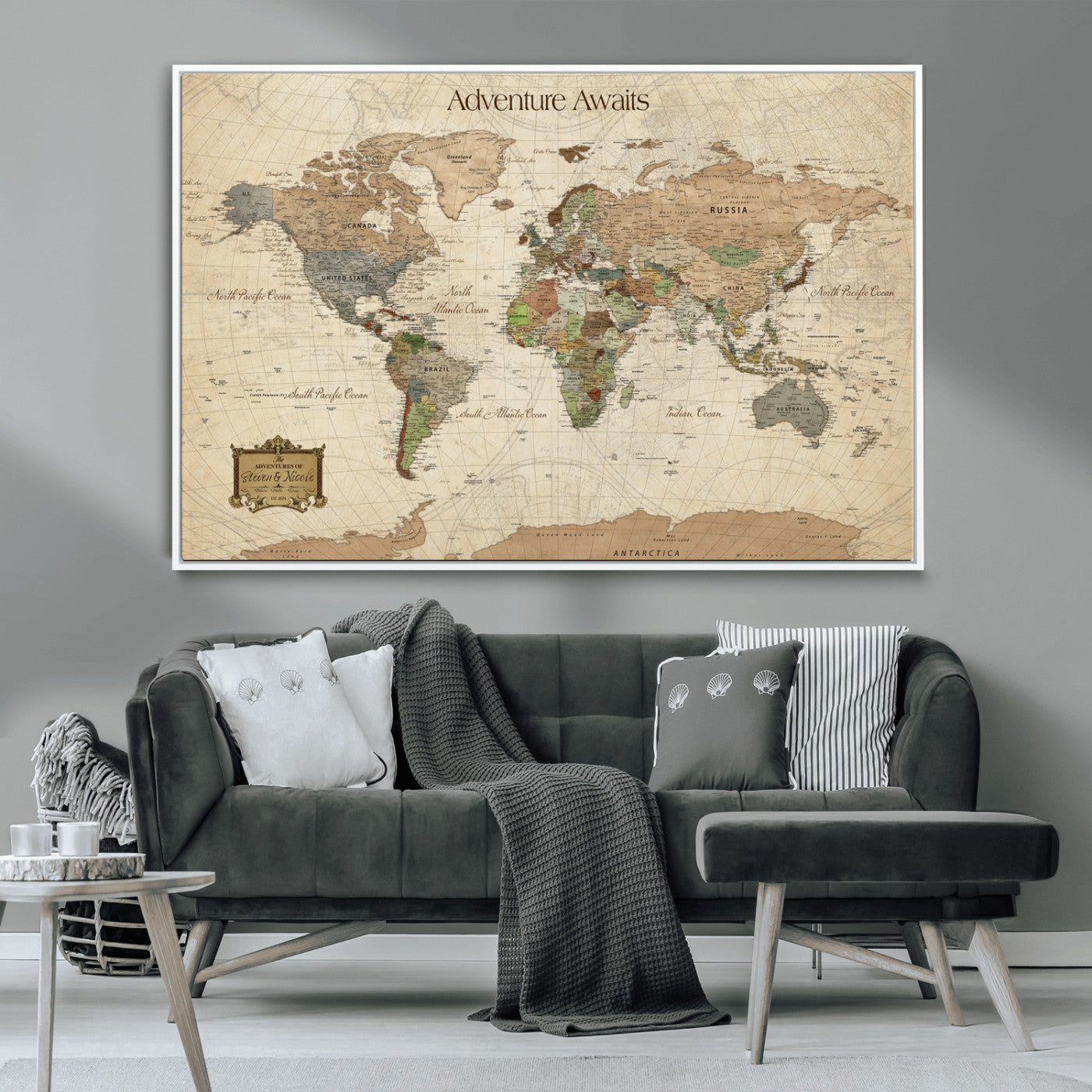 33020399-MGV-CV-36X24-Personalized World Map Canvas Print – Custom Push Pin Travel Tracker Map Anniversary Gift for Couples for Home, Office