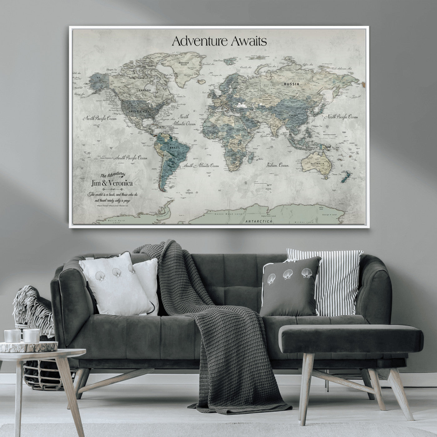 -Personalized Push Pin World Map Canvas Print – Custom Adventure Travel Map Framed Wall Art Gift for home, office