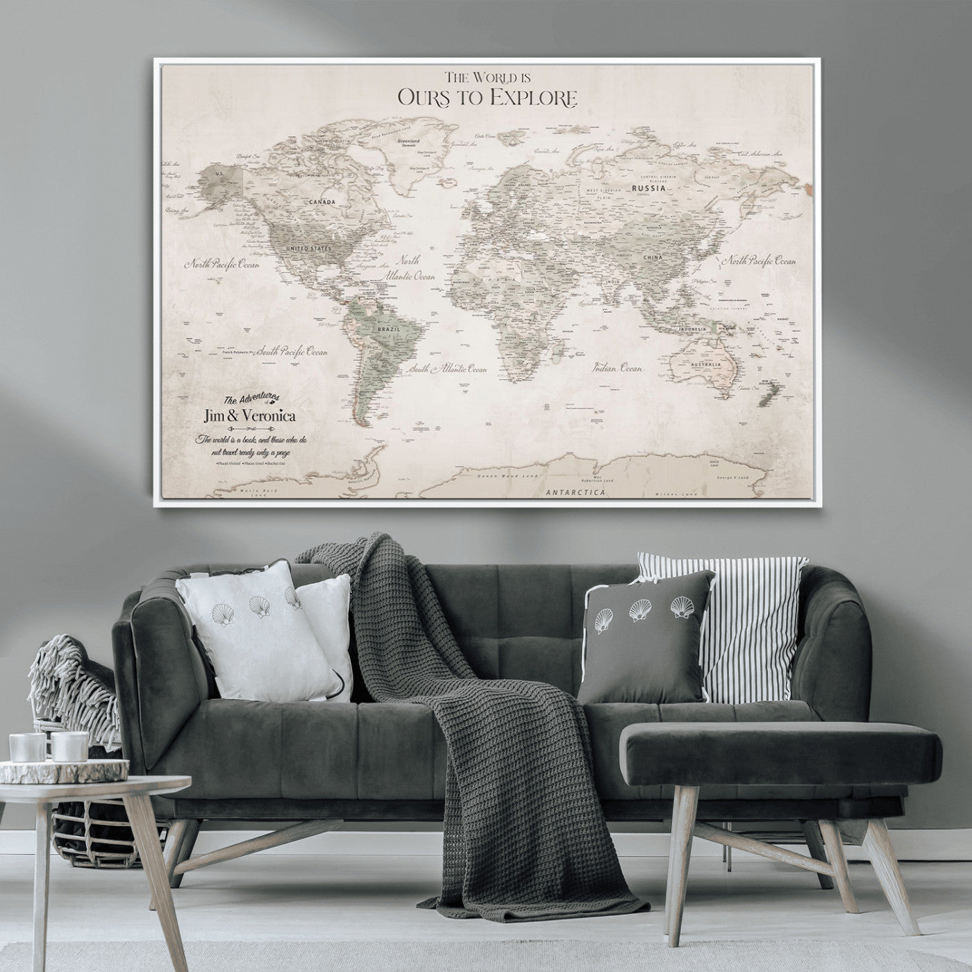 -Personalized Push Pin World Map Wall Art Canvas Print – Custom Framed Travel Tracker Gift for Couples or Family for home, office