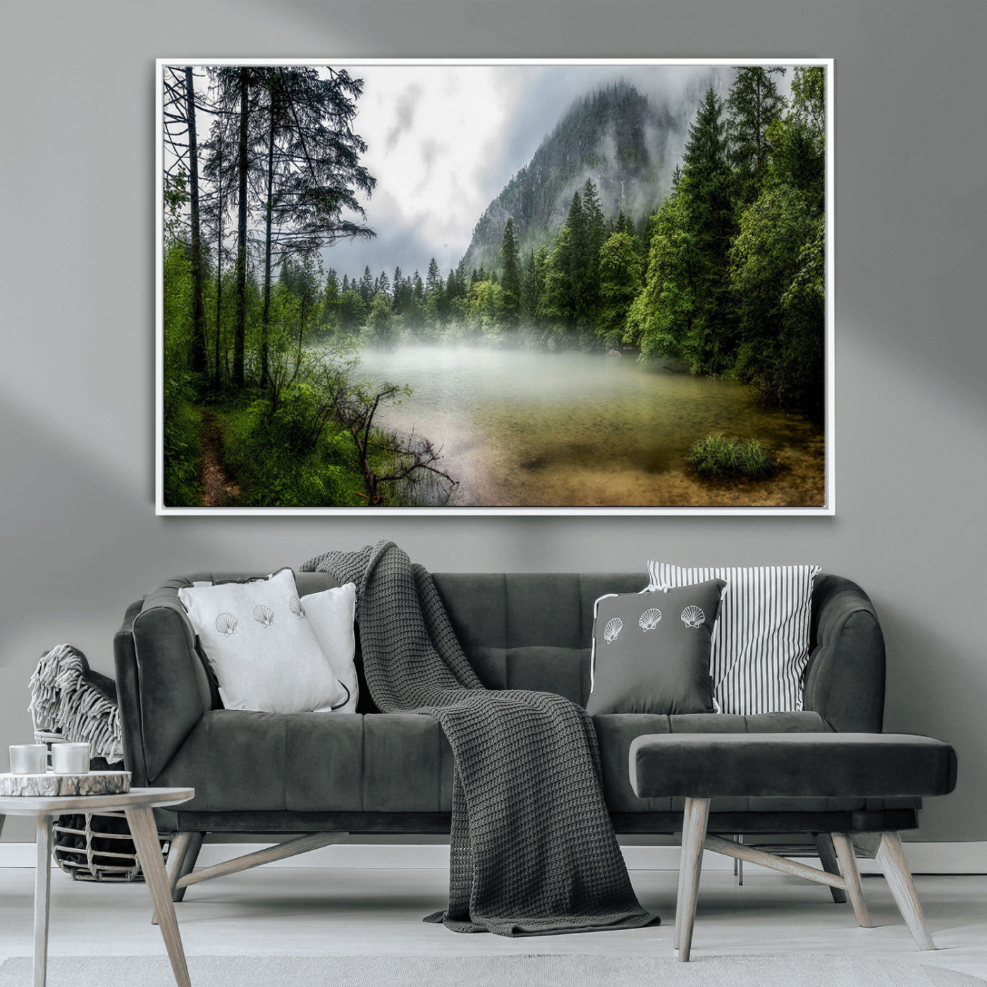 -Misty Lake Forest Green Trees Calm Water Reflection Mountain Fog Nature Landscape Outdoor Scenic