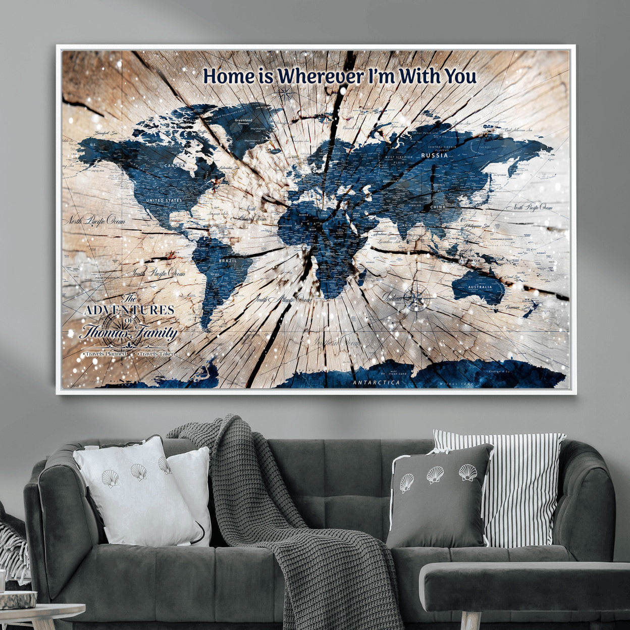 35694194-MGV-FC-36X24 - Personalized World Map Wall Art Canvas Print – Custom Push Pin Travel Map for Couples, Families, or Office Decor