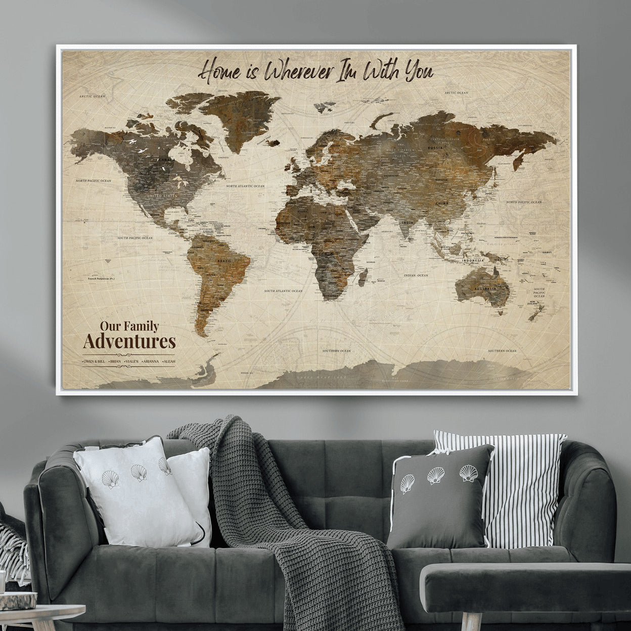 74684563-MGV-FC-36X24 - Custom Push Pin World Map Wall Art Canvas Print – Personalized Travel Tracker with Pins Framed Large for home, office