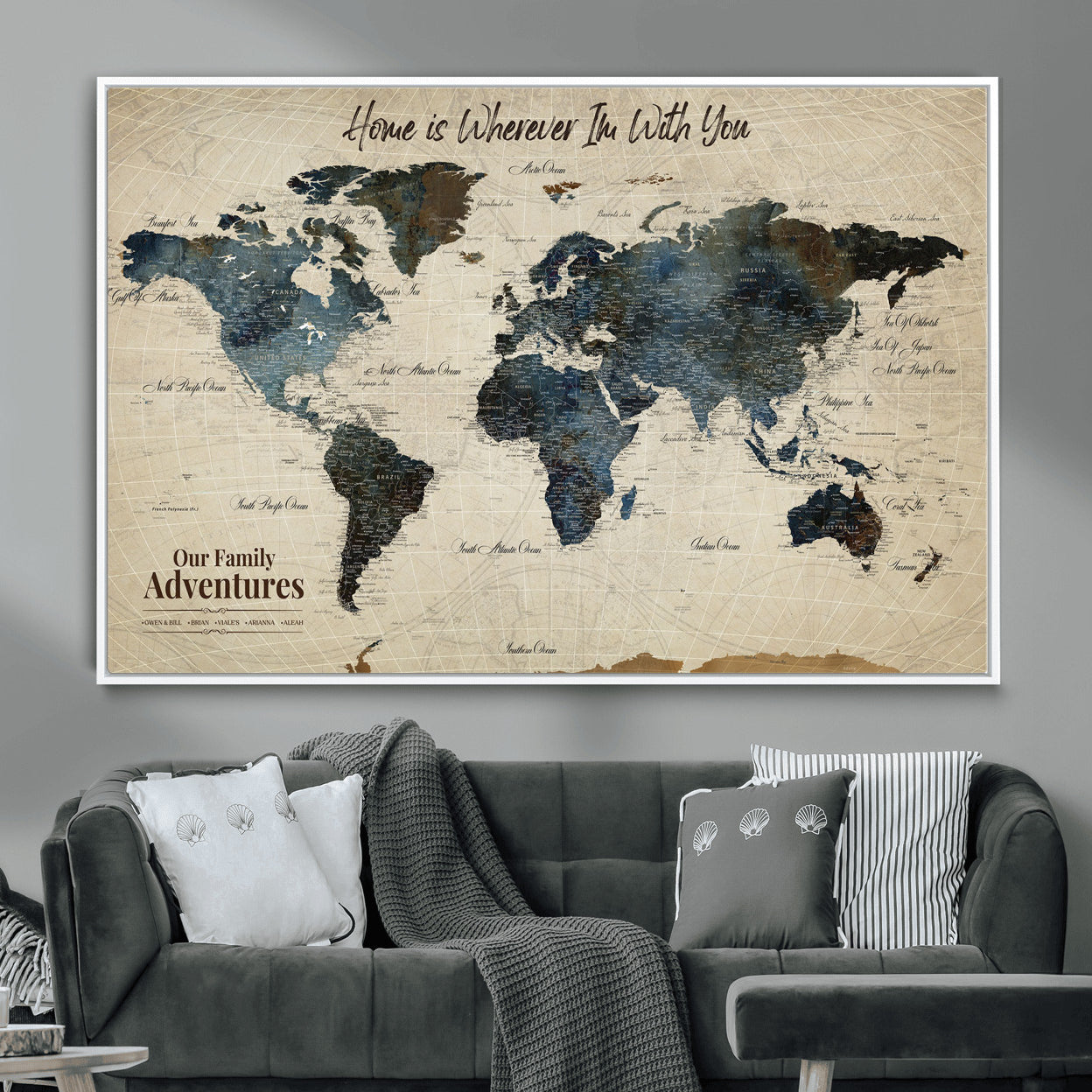 71188227-MGV-FC-36X24 - Personalized World Map Wall Art Canvas Print – Custom Push Pin Travel Map for Couples, Families, or Office Decor