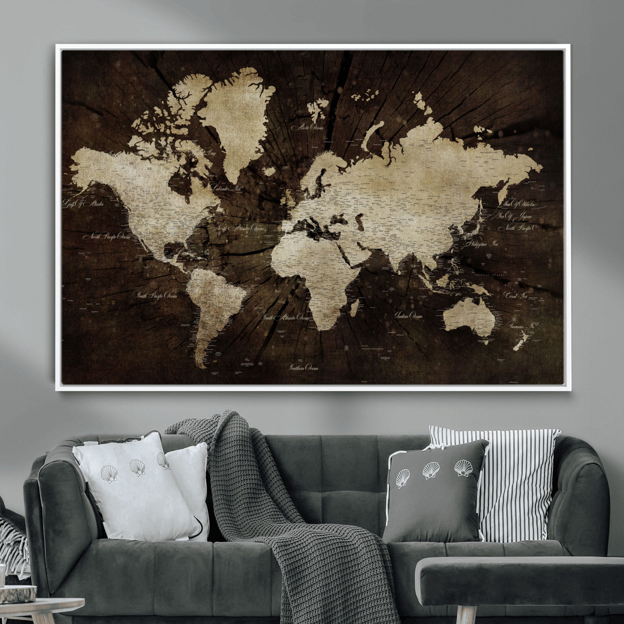 24010397-MGV-FC-36X24 - World Map Wall Art Canvas Print, Modern Decorative Framed Map Artwork Prints for Living Room, Office, Bedroom Wall Decor