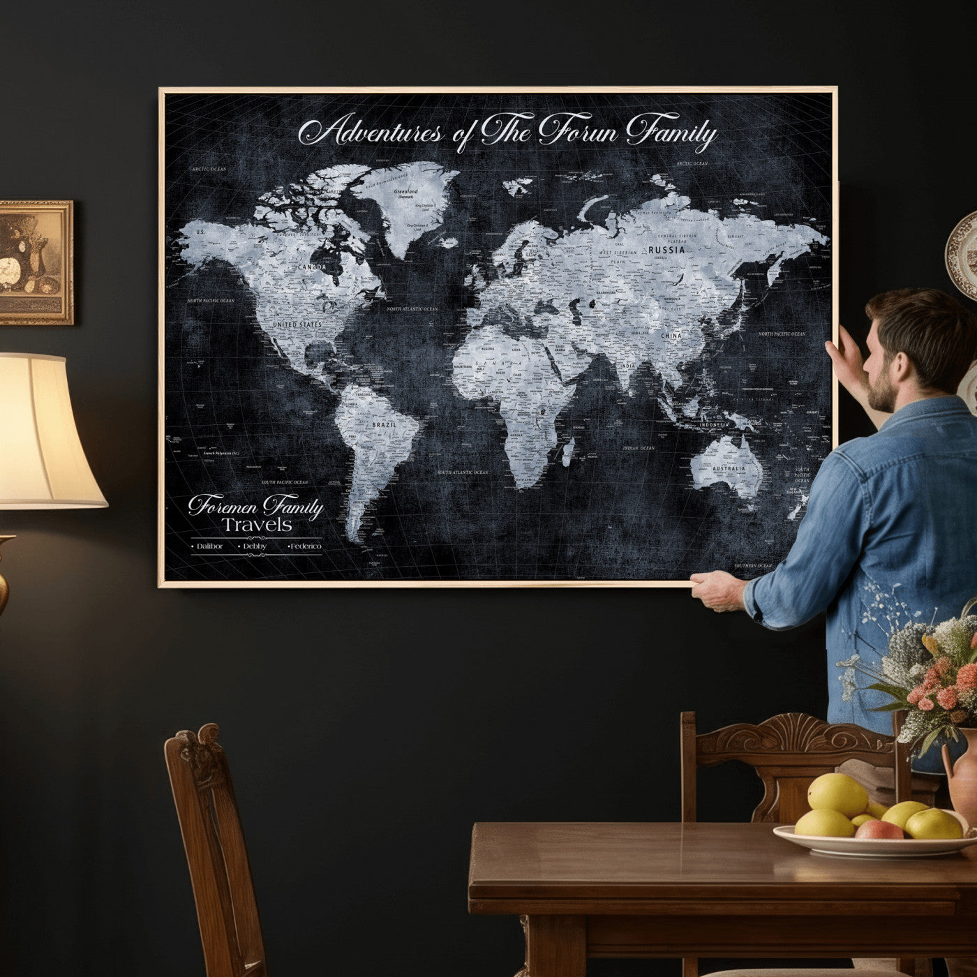 26826520-MGV-CV-36X24 - Custom Push Pin World Map Wall Art Canvas Print – Personalized Travel Tracker with Pins Framed Large for Home and Office Decor