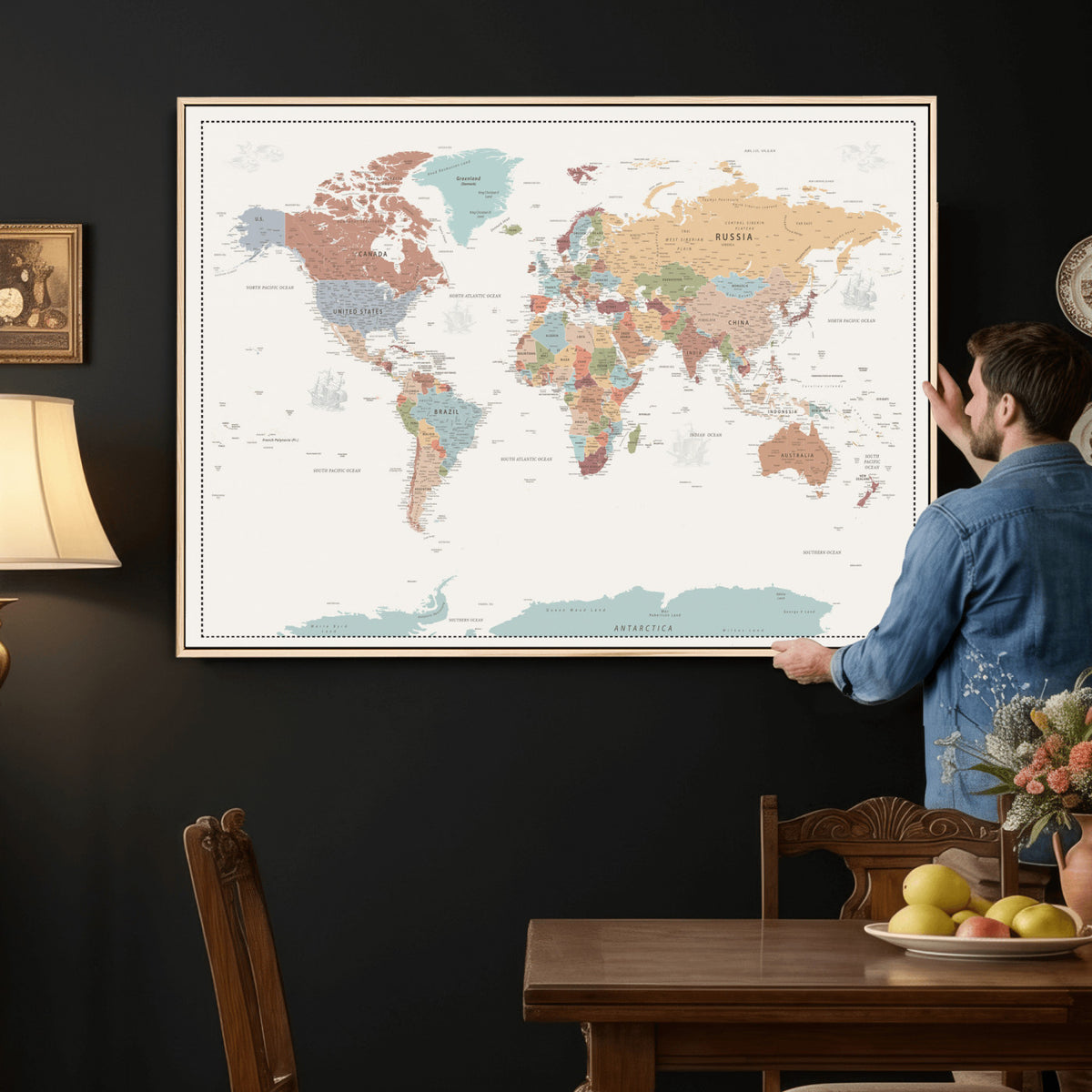 63447567-MGV-CV-36X24 - Pastel Colors World Map Wall Art Canvas Print