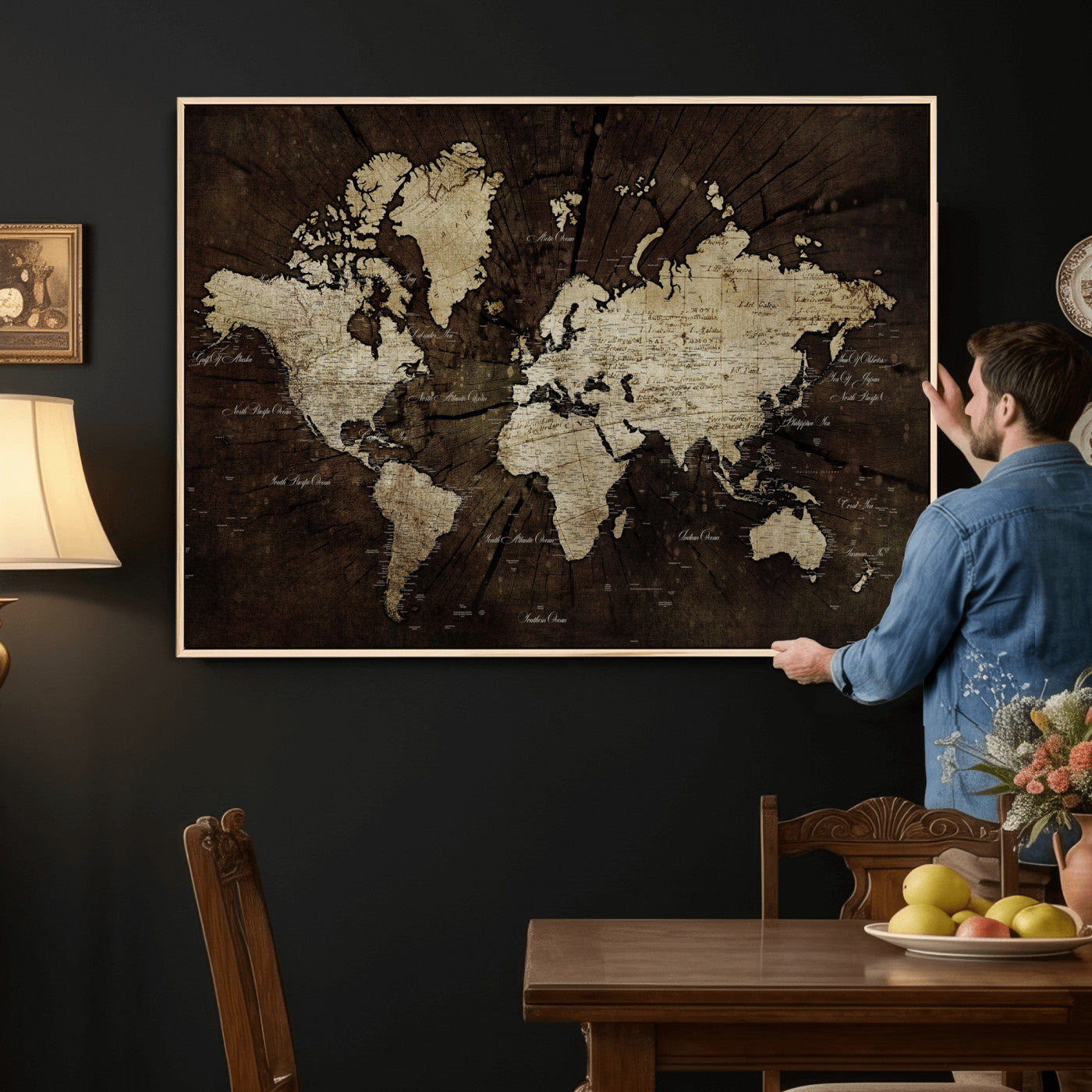 40991509-MGV-CV-36X24 - World Map Wall Art Canvas Print, Modern Decorative Framed Map Artwork Prints for Living Room, Office, Bedroom Wall Decor
