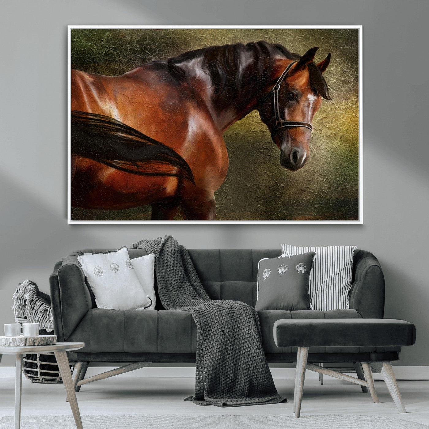 76810-MGV-CV-36X24-Majestic Brown Horse Wall Art Canvas Print – Framed Equestrian Artwork with Elegant Stallion Artwork for Home or Office Decor