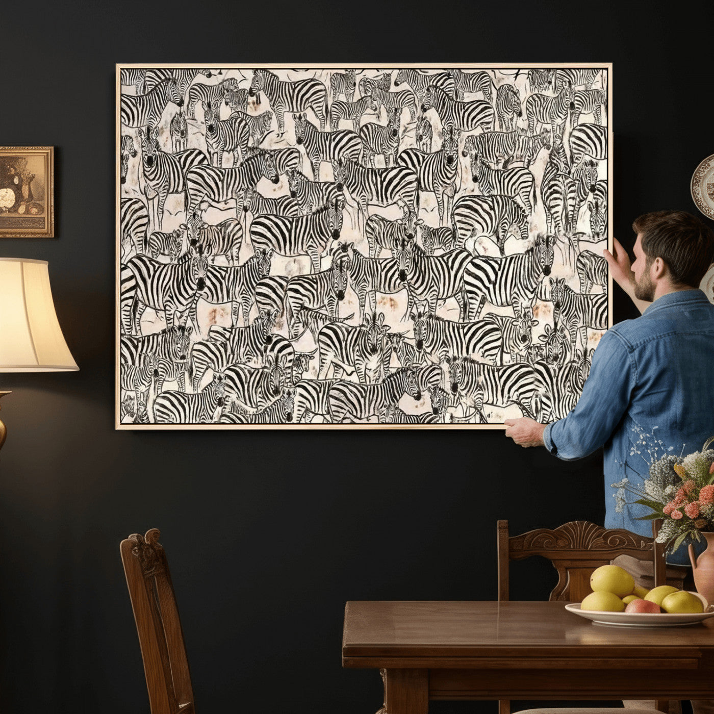 76453377-MGV-CV-36X24 - Farmhouse Animals Wall Art Canvas Print - Abstract Farm Animal Drawing Mid-Century Wall Art for Cabin Decor
