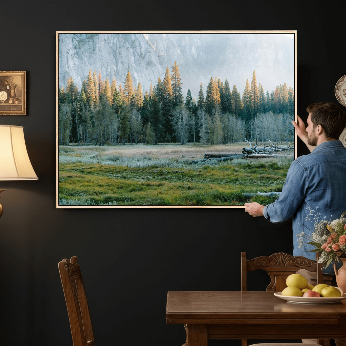 95548744-MGV-CV-36X24 - Forest Meadow Wall Art Canvas Print, Pine Tree Landscape Nature Artwork, Mountain Valley Scenic Photography, Calm Wilderness Wall Decor