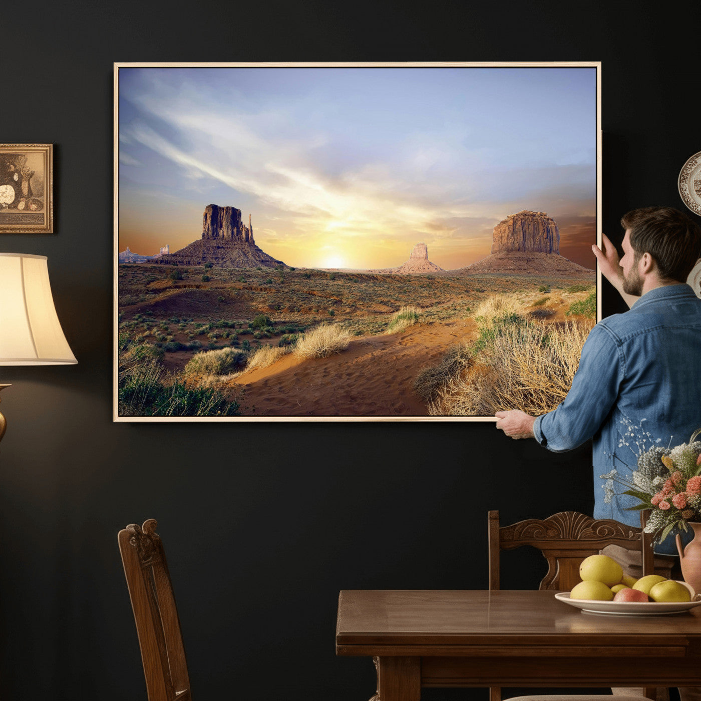 14901845-MGV-CV-36X24 - Monument Valley Desert Landscape Wall Art Canvas Print, Southwest Desert Rock Formation Canvas Print, Western Red Rock Panorama Art Printing