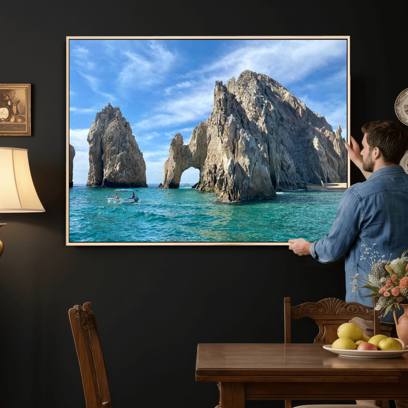 20946478-MGV-CV-36X24 - El Arco Cabo San Lucas Ocean Arch Wall Art Canvas Print, Baja California Rock Arch Seascape Canvas Print, Mexico Coastal Landmark Scenic Art Printing