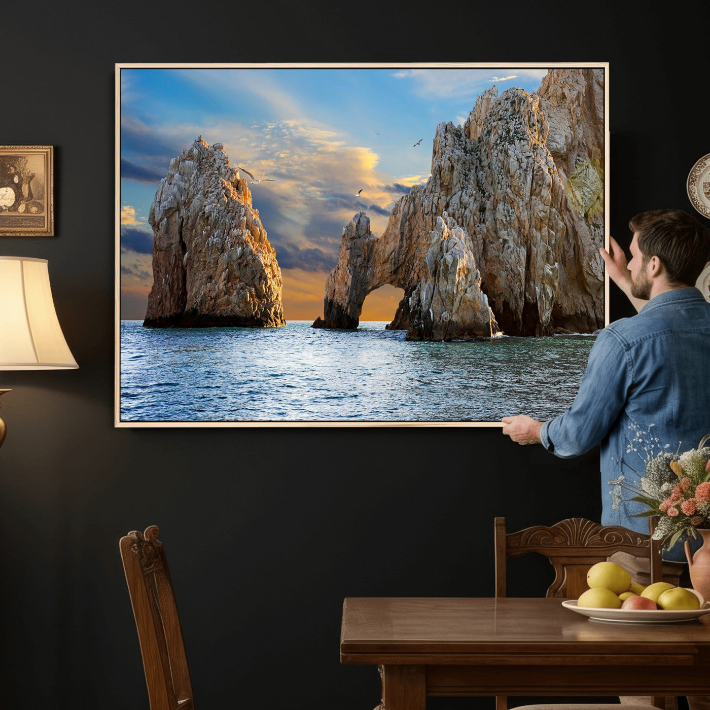 63505689-MGV-CV-36X24 - El Arco Cabo San Lucas Ocean Arch Wall Art Canvas Print, Baja California Rock Arch Seascape Canvas Print, Mexico Coastal Landmark Scenic Art Printing