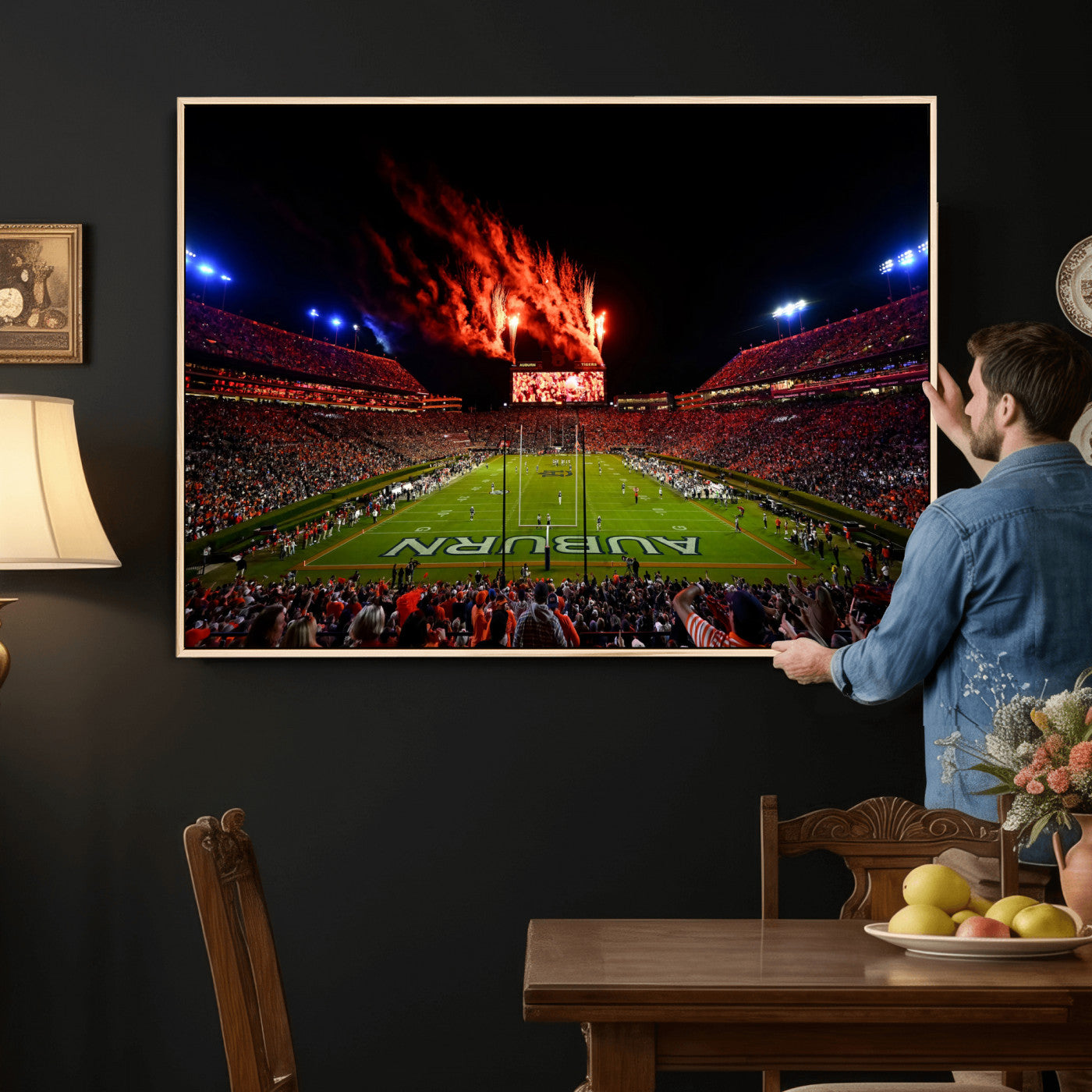 81918884-MGV-CV-36X24 - Auburn Stadium Wall Art Canvas Print, College Football Night Game Crowd, Jordan Hare Stadium Artwork