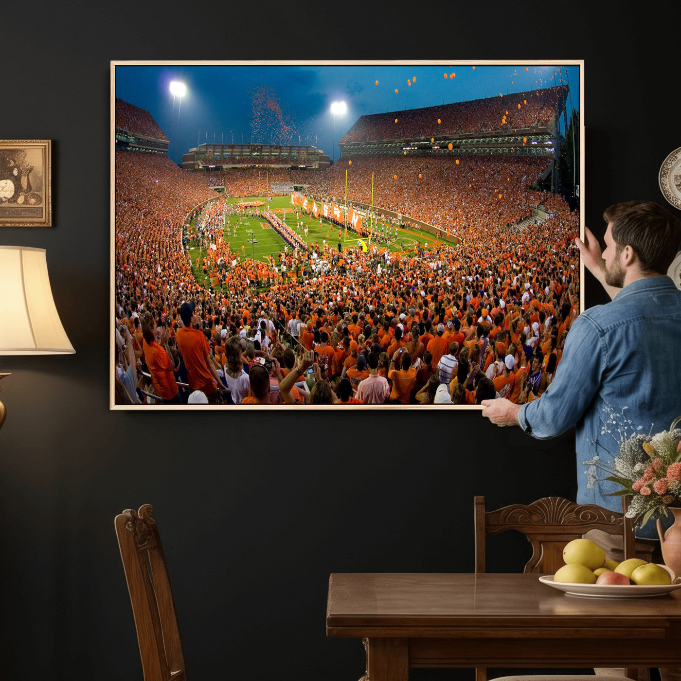 42850097-MGV-CV-36X24 - Clemson Tigers Memorial Stadium Wall Art Canvas Print, Death Valley Football Stadium Artwork, Packed Game Night Crowd Scene