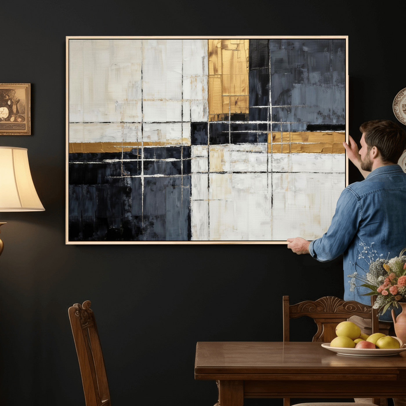 78975677-MGV-CV-36X24 - Gold Abstract Wall Art Canvas Print, Modern Luxury Geometric Painting Wall Decor for Living Room and Office