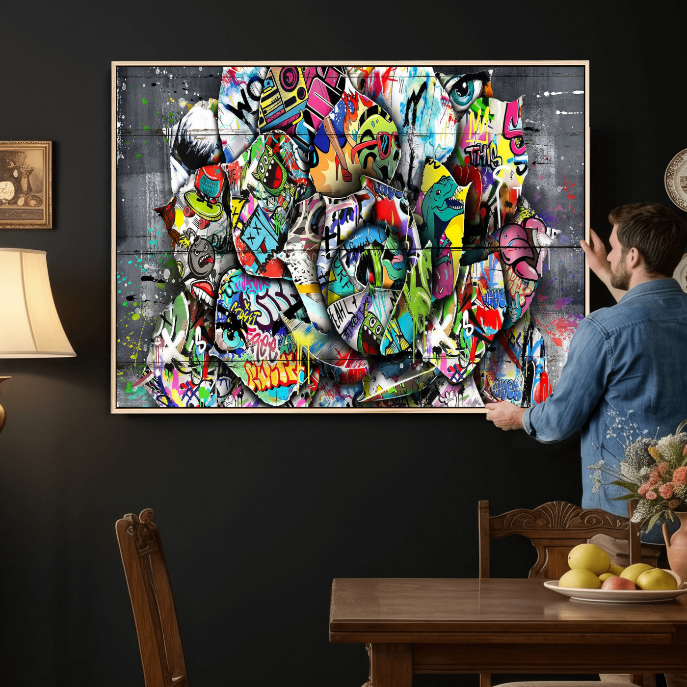 77553344-MGV-CV-36X24 - Abstract Graffiti Collage Street Art Wall Art Canvas Print, Colorful Urban Pop Art Canvas Print, Modern Graffiti Patchwork Contemporary Art Printing