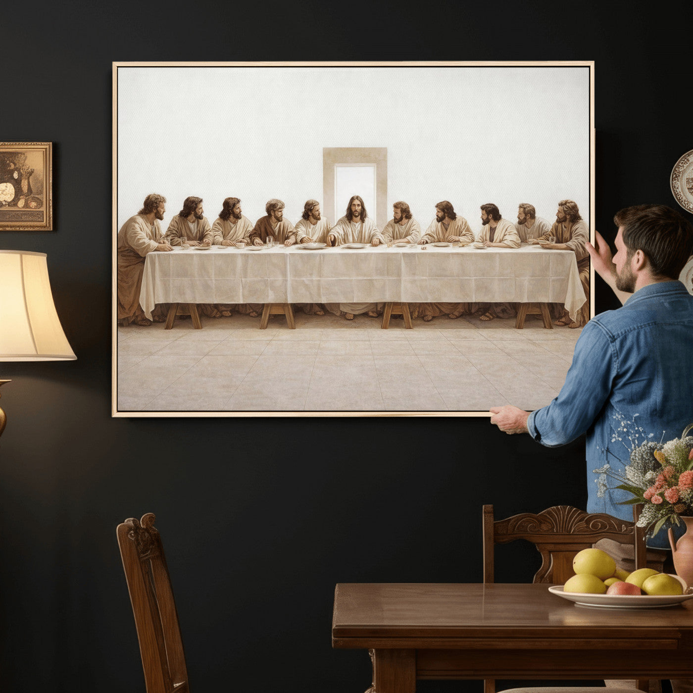 76380069-MGV-CV-36X24 - The Last Supper Wall Art Canvas Print, Jesus Christ Biblical Scene Canvas Print, Christian Religious Artwork for Church Living Room Decor