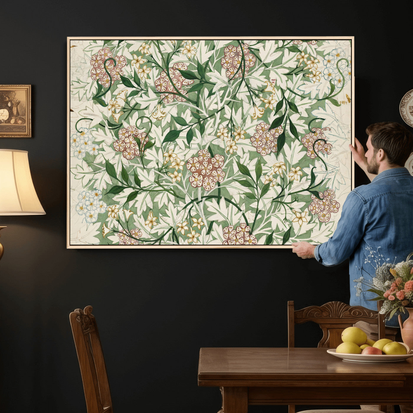 33560597-MGV-CV-36X24 - William Morris Jasmine 1872 Canvas Wall Art — Arts and Crafts Botanical Print | Vintage Green Floral Decor | Cottagecore Gift | Classic Art