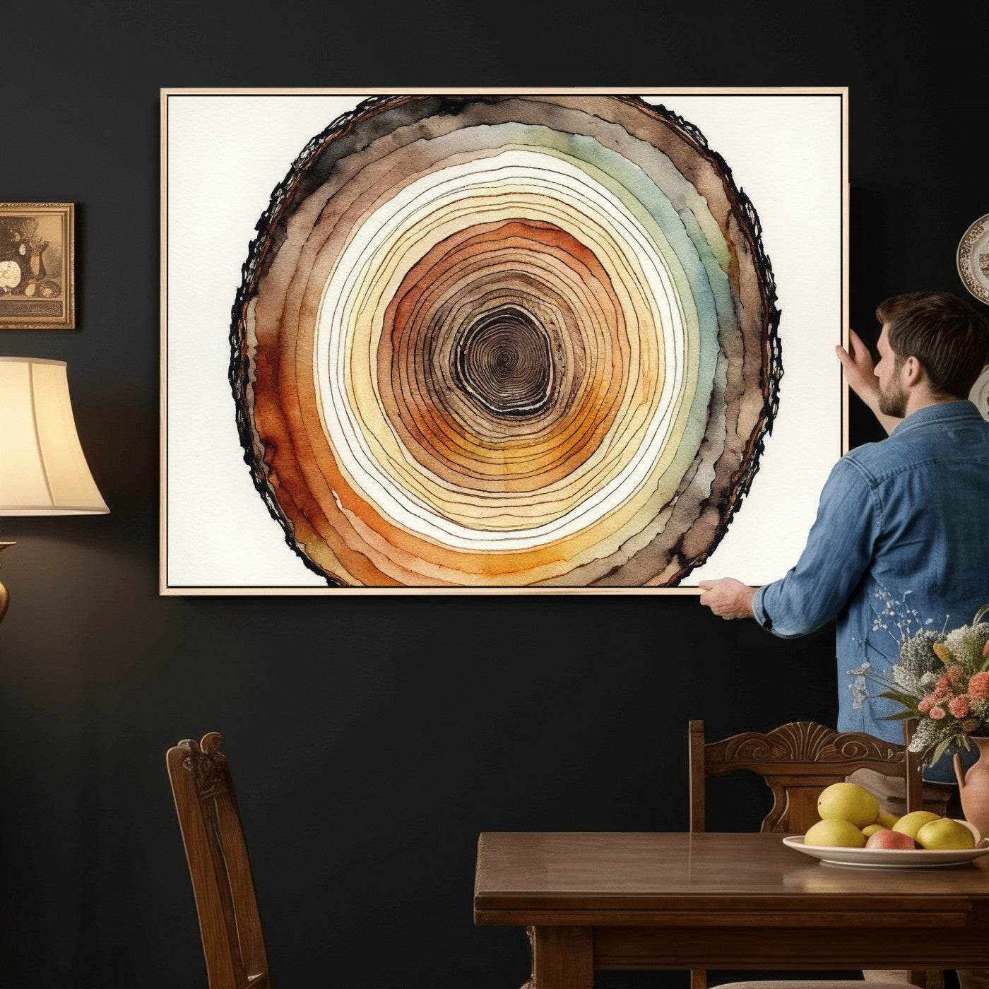 13719680-MGV-CV-36X24 - Natural Wood Slice Wall Art Canvas Print, Tree Ring Wall Art, Framed Abstract Nature Wall Decor, Earth Tone Statement Canvas Print