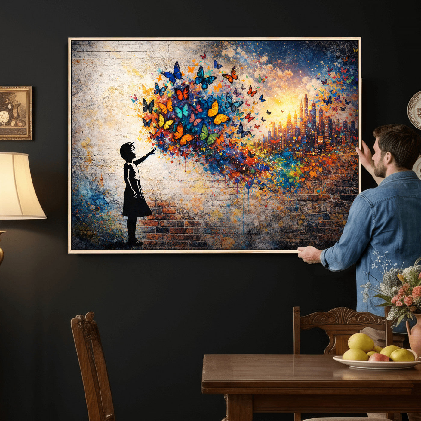 21540821-MGV-CV-36X24 - Banksy Girl Wall Art Canvas Print for Living Room Decor