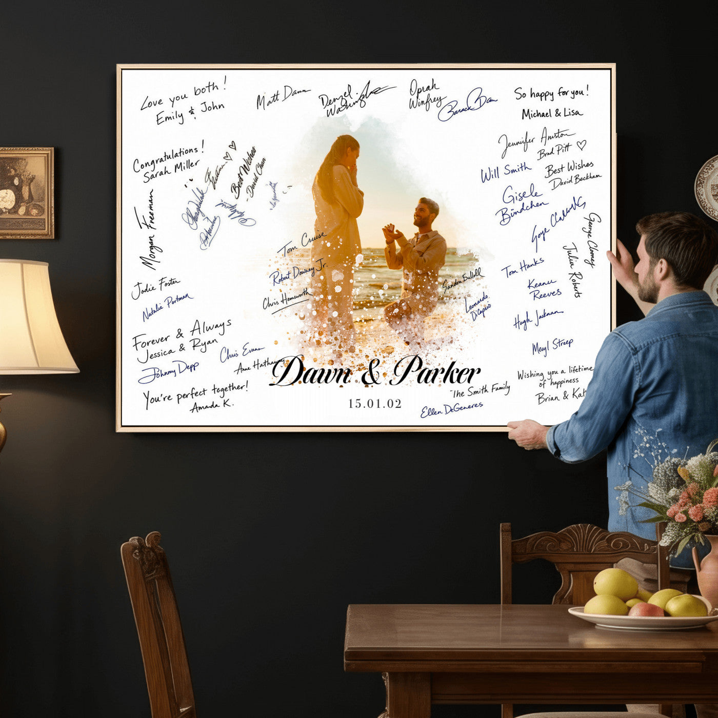 75692697-MGV-CV-36X24 - Wedding Guest Book Alternative Wall Art Canvas Print, Personalized Wedding Signature Poster, Custom Couple Photo Guestbook Canvas, Bridal Shower Reception Decor