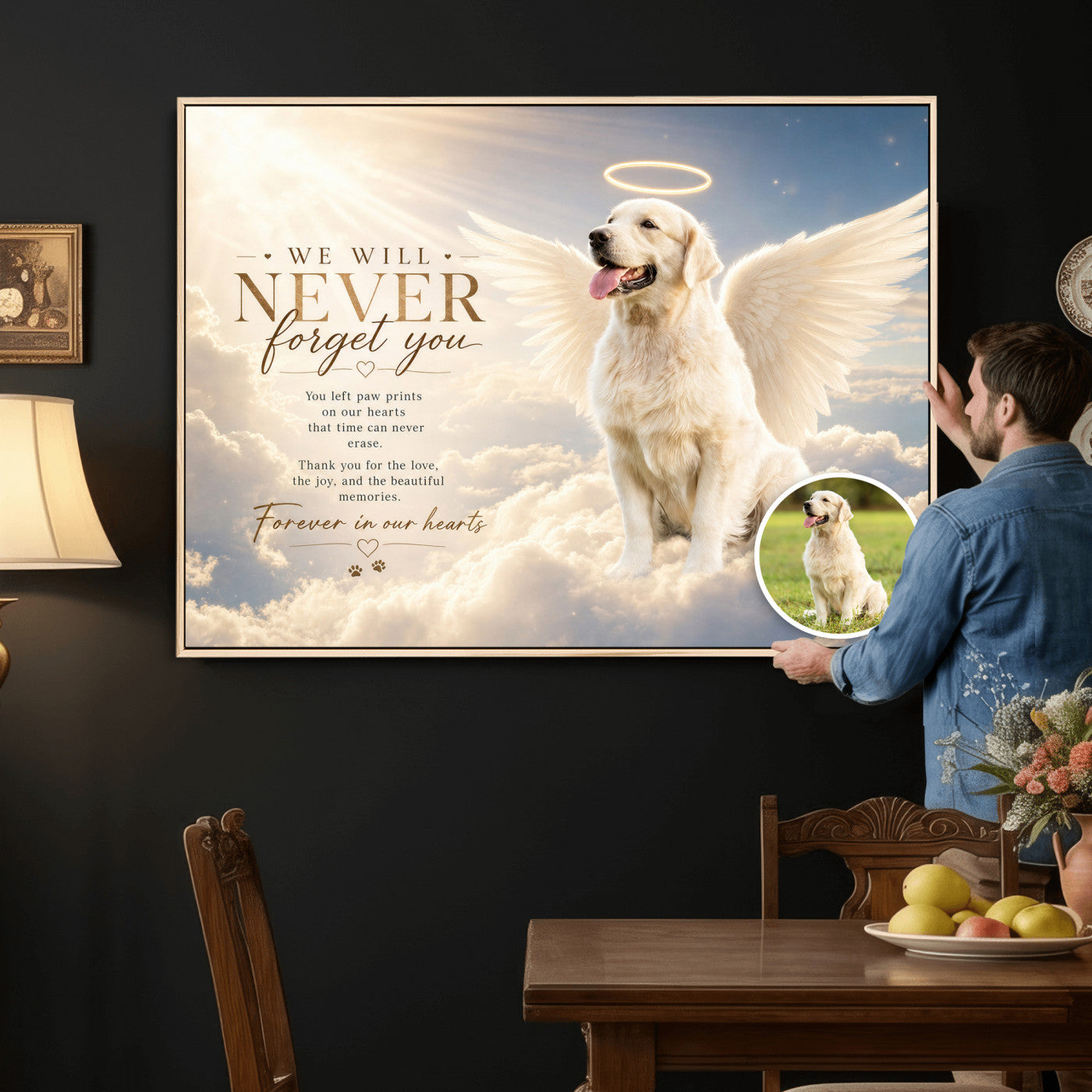 60312671-MGV-CV-36X24 - Pet Memorial Wall Art Canvas Print, Custom Dog Memorial Portrait, Personalized Angel Pet Loss Gift, Angel Wings Puppy Print