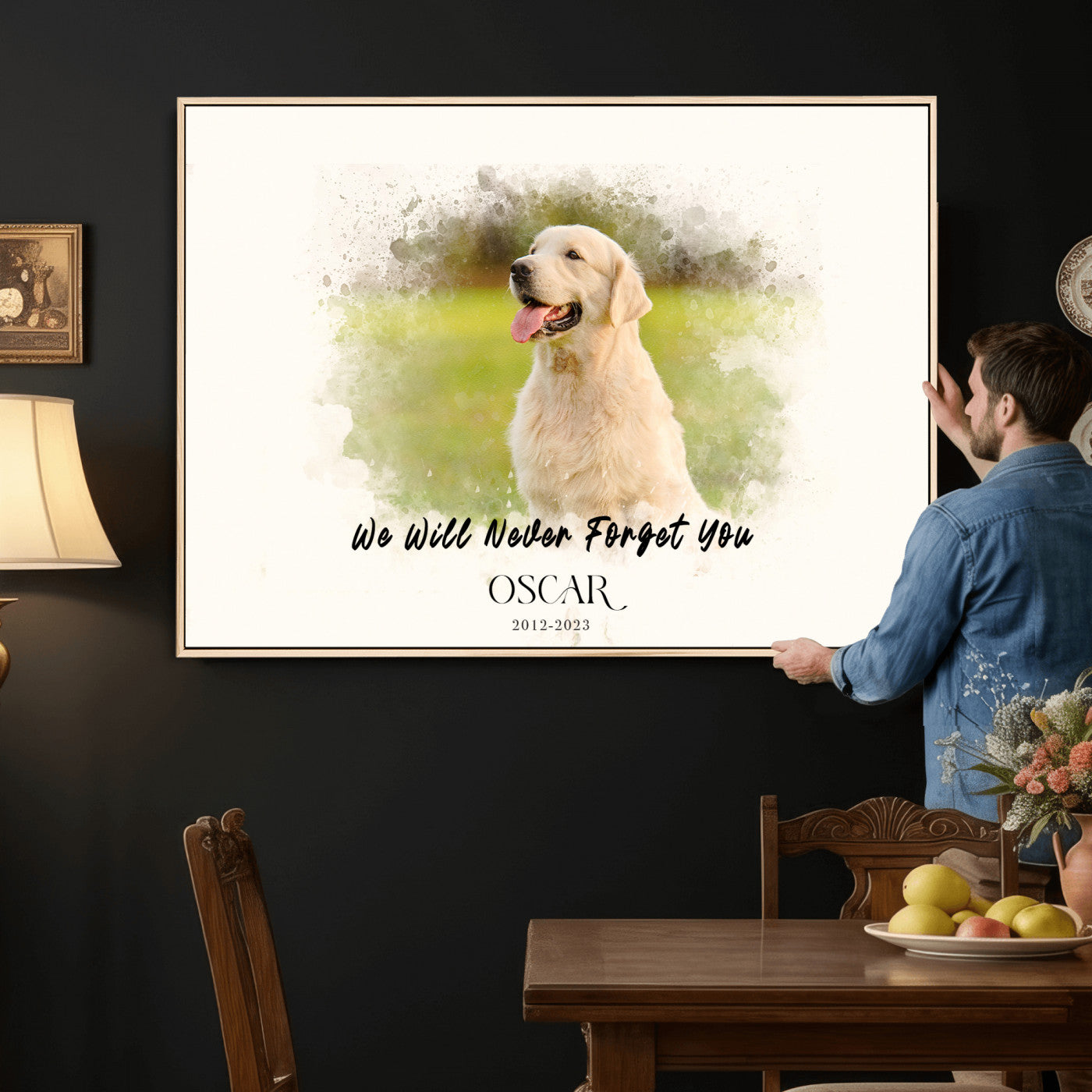 78367466-MGV-CV-36X24 - Watercolor Pet Memorial Wall Art Canvas Print, Custom Dog Memorial Portrait, Personalized Angel Pet Loss Gift, Angel Wings Puppy Print