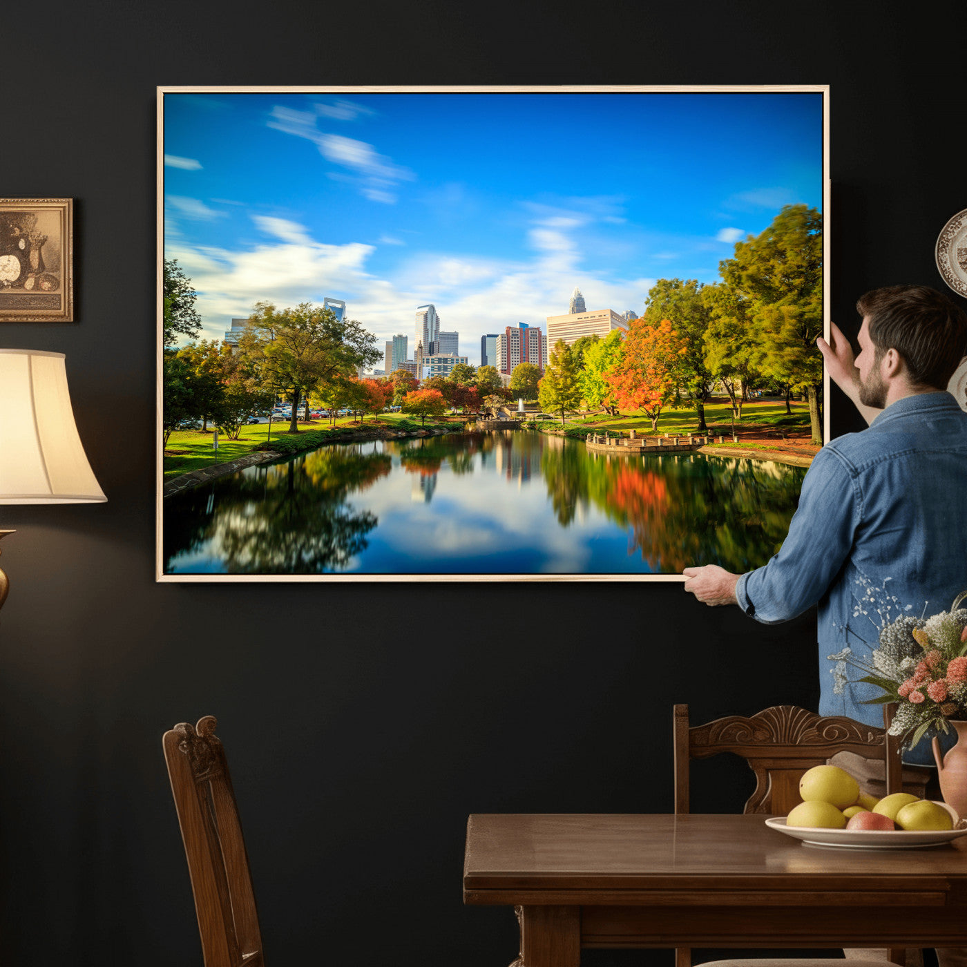 83254720-MGV-CV-36X24 - Charlotte Skyline Canvas Wall Art Print – North Carolina Cityscape Photography Print