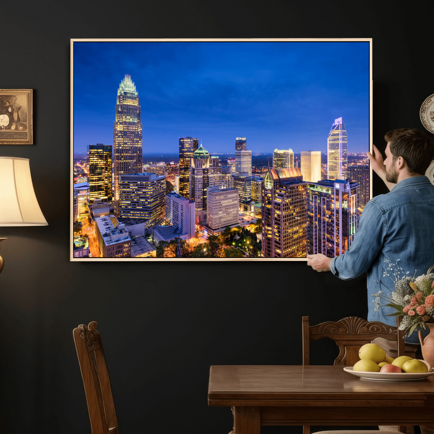 74382190-MGV-CV-36X24 - Charlotte Skyline Canvas Wall Art Print – North Carolina Cityscape Photography Print