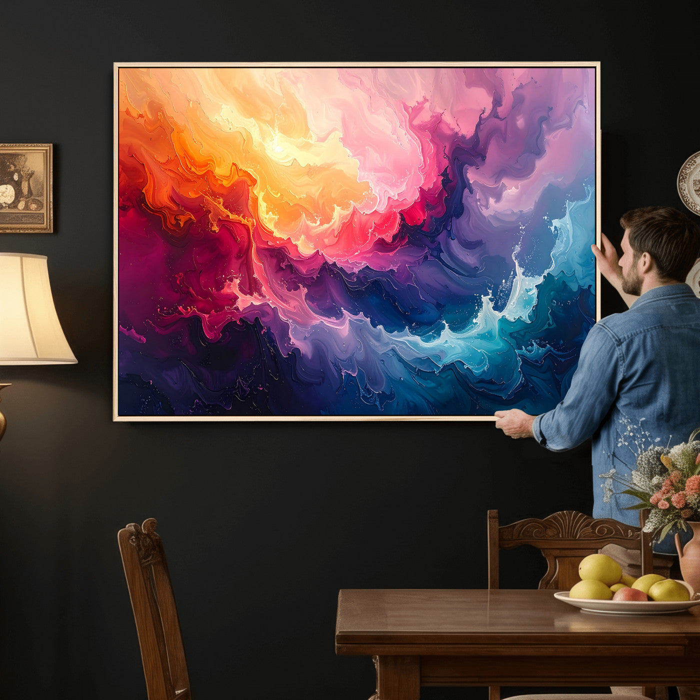 16157633-MGV-CV-36X24 - Large Colorful Abstract Canvas Wall Art Print, Vibrant Popup Color Art Print