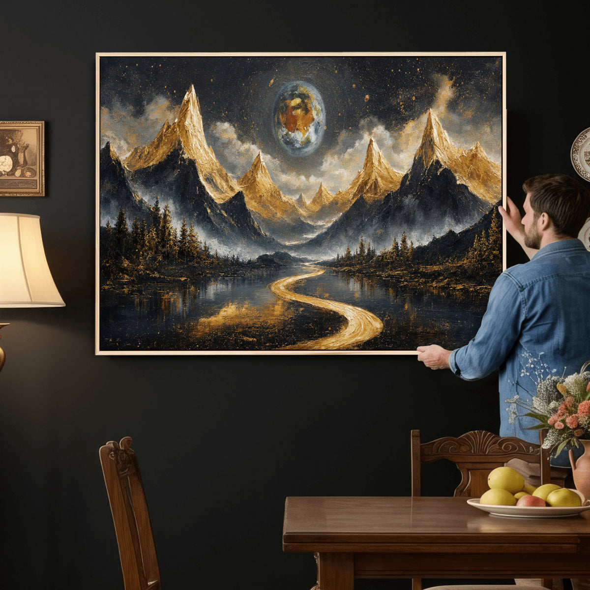 34202127-MGV-CV-36X24 - Abstract Mountain Wall Art Canvas Print Modern Landscape Painting Print