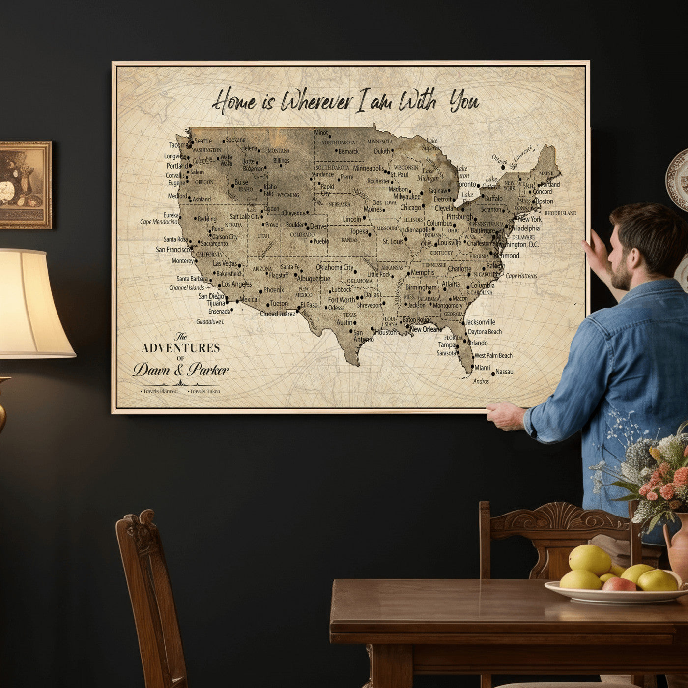 19102499U-MGV-CV-36X24 - Personalized USA Push Pin Travel Map Canvas for Adventure Wall Decor